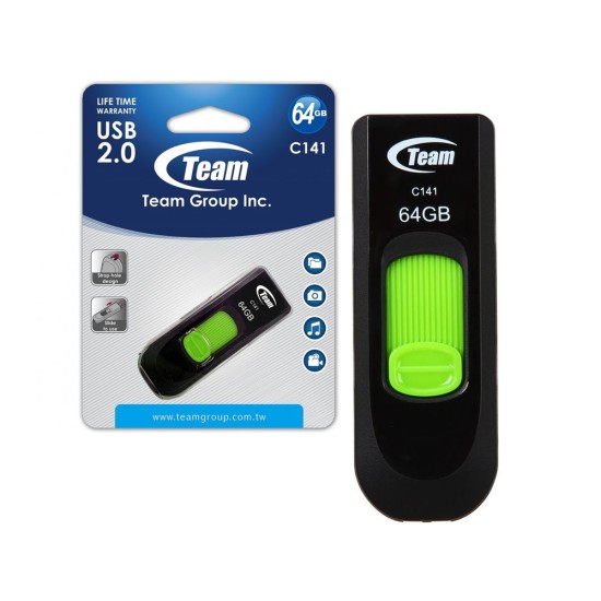 PENDRIVE TEAM GROUP C141 64GB USB 2.0 (TC14164GG01) PRETO